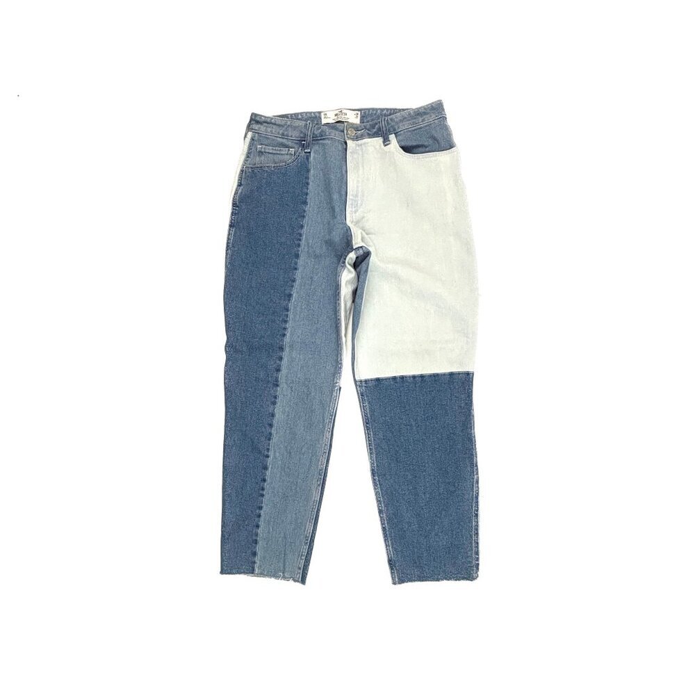 Hollister Curvy HighRise Raw Hem Mom Jean Women size 11 Monochromatic Blue Denim